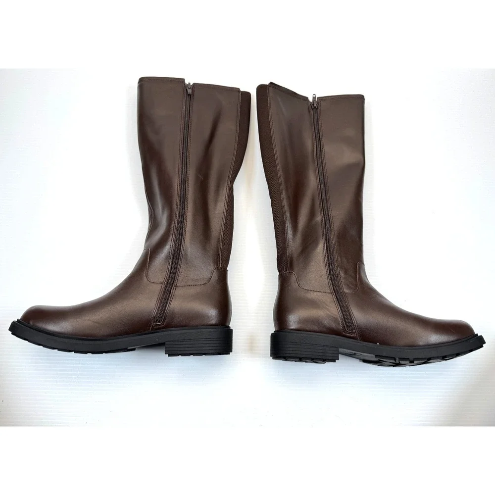Land's End Knee-High Leather Riding Boot Women 7.5 NWOB $280 Zip Closure Elastic